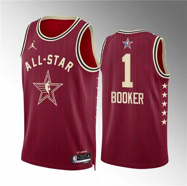 Mens 2024 All-Star #1 Devin Booker Crimson Stitched Basketball Jersey->2024 all star->NBA Jersey